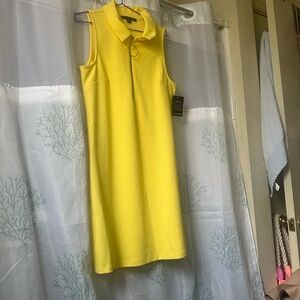 Boston Proper Yellow Sleeveless Collar Shift Dress with Ring Zip